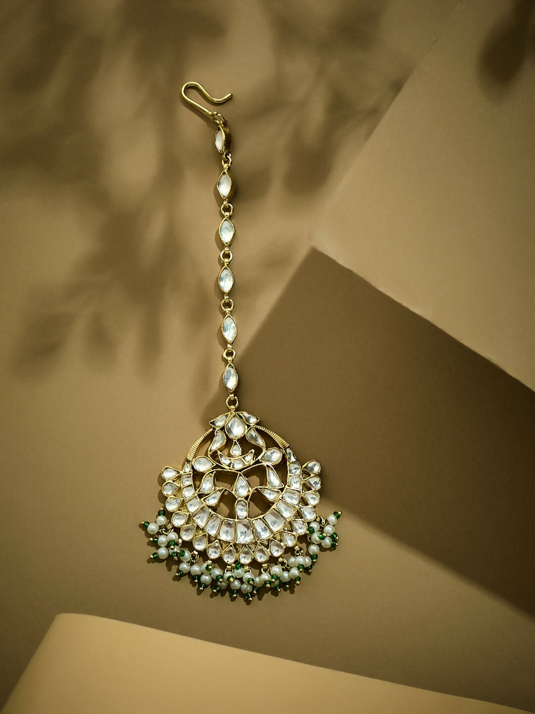 Nuyug 22K Gold-Plated Crystal & Pearl Studded Matha Patti | Swadesiicart