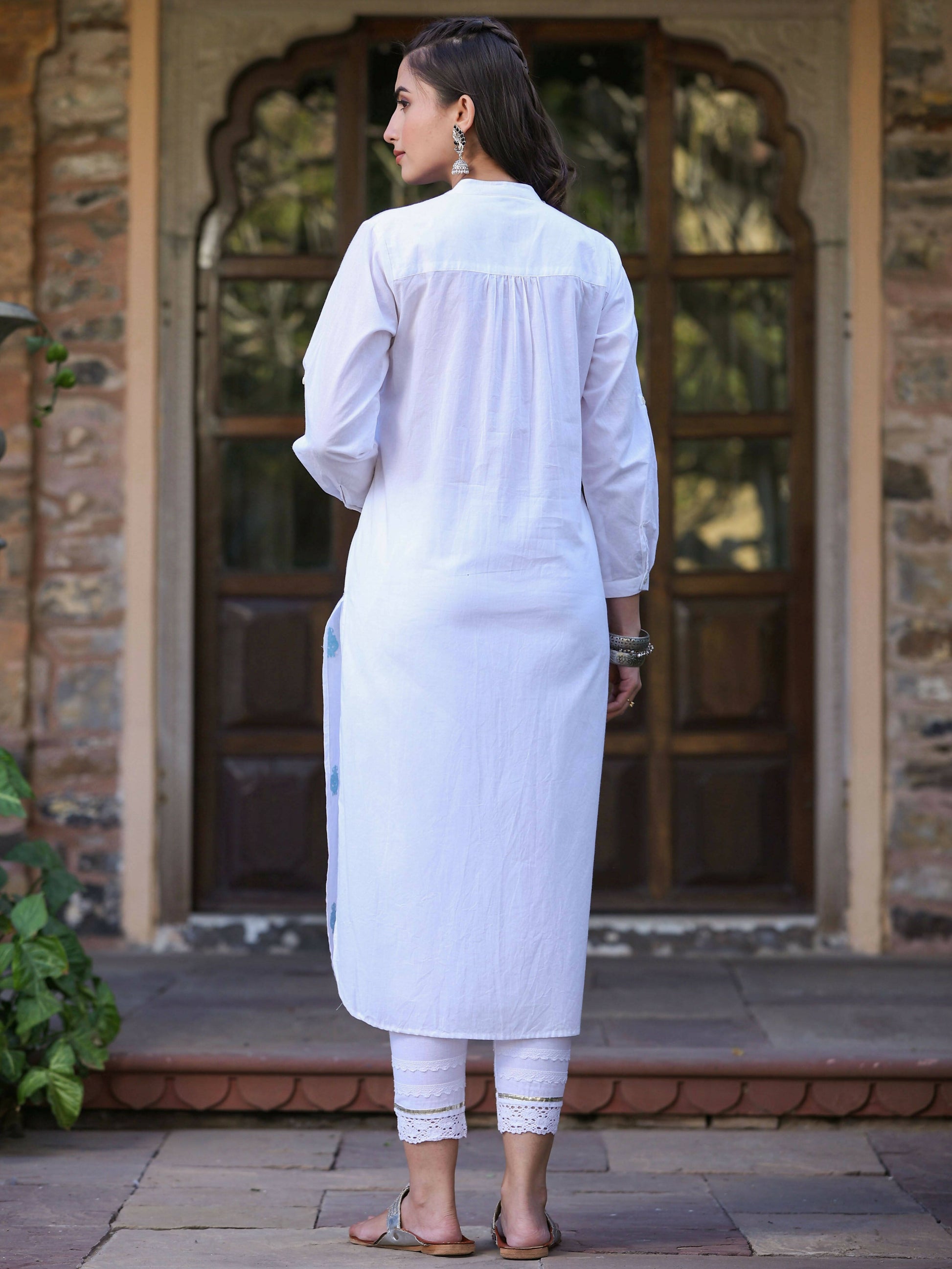 Juniper Women's White Cambric Printed Straight Kurta | Swadesiicart