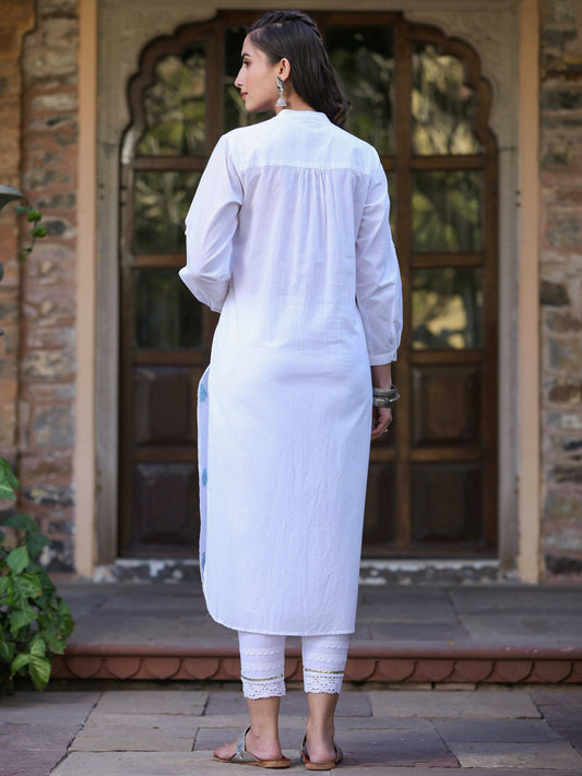 Juniper Women's White Cambric Printed Straight Kurta | Swadesiicart