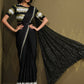 Black Crepe Silk Sequence Embroidered Saree With Stitched Blouse - Mohmanthan La Belle