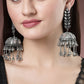 NVR Women's Silver Plated Mirror Work Oxidised Contemporary Jhumka Earrings | Swadesiicart