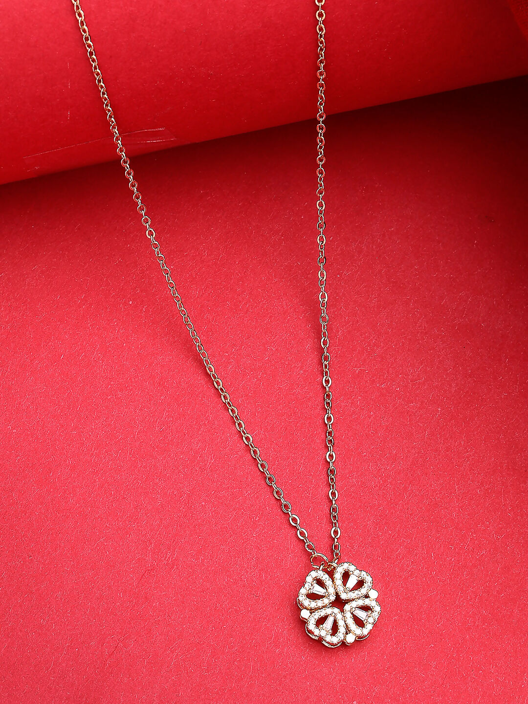 NVR Women's Rose Gold Heart Shape American Diamond Metal Chain | Swadesiicart