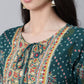 Anubhutee Teal Ethnic Motifs Printed Empire Thread Work Pure Cotton Kurta with Trousers & With Dupatta - Swadesiicart