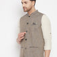 Even Apparels Brown Linen Men Woven Nehru Jacket | Swadesiicart