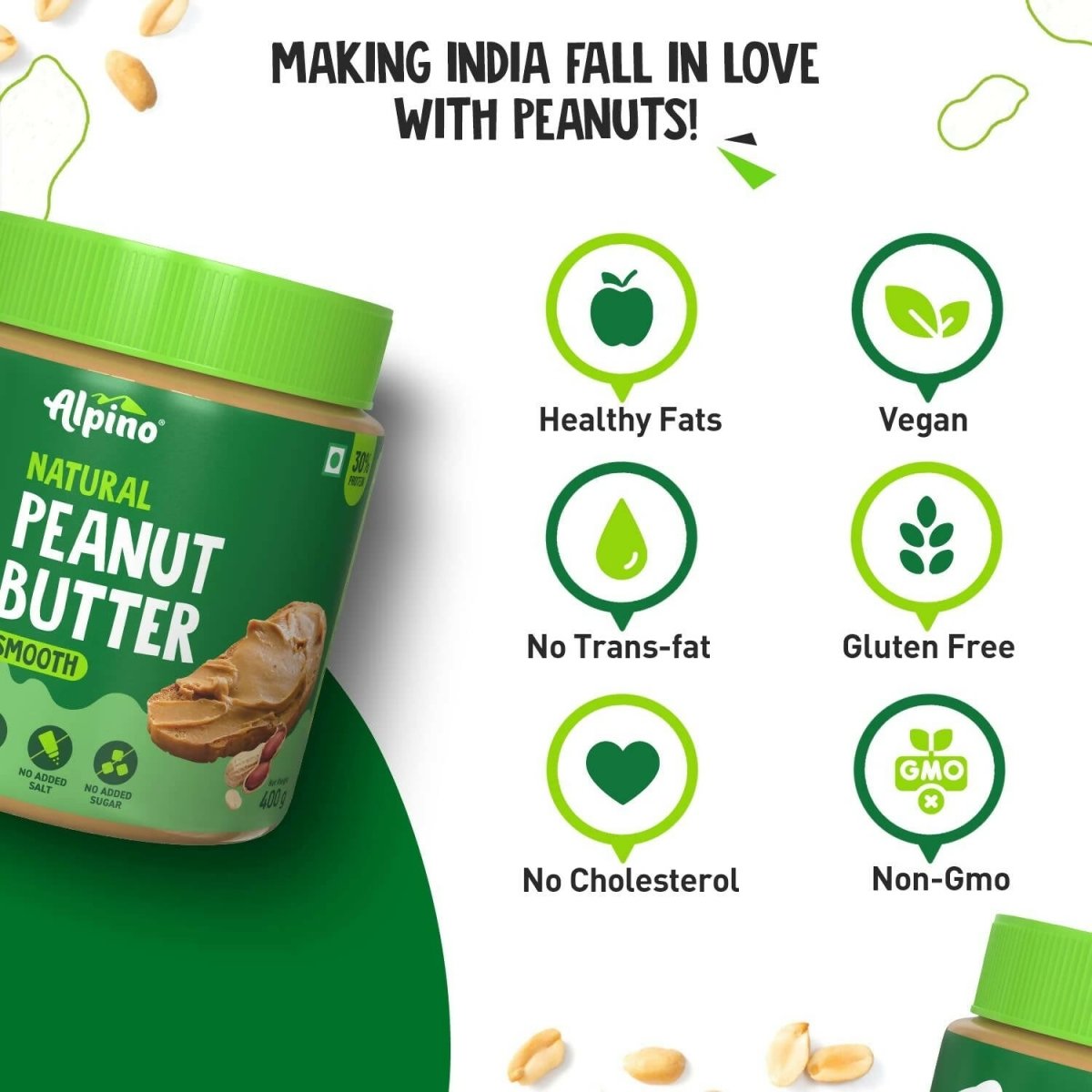 Alpino Natural Peanut Butter Smooth Unsweetened | Swadesiicart