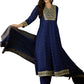 The52 Blue Women's Gorgeous Embroidered Work Vichitra Silk Fabric Flared Kurta Pant and Dupatta Set - Swadesiicart