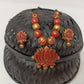 Terracotta Lotus Pendant Necklace Set With Studs-Golden Pink