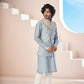 A Powder Blue Floral Hand Embroidered Nehru Jacket by Hilo Design