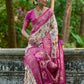 Vishnu Weaves Women's Cream Pashmina Silk Thread Woven Saree with Blouse - Swadesiicart