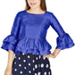 Aastha Fashion Women's Blue Art Silk Bell Sleeves attire with Poly Cotton Lining Blouse