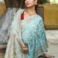 Joban Fashion Aqua Crepe Chiffon Pure Handloom Banarasi Silk Saree | Swadesiicart