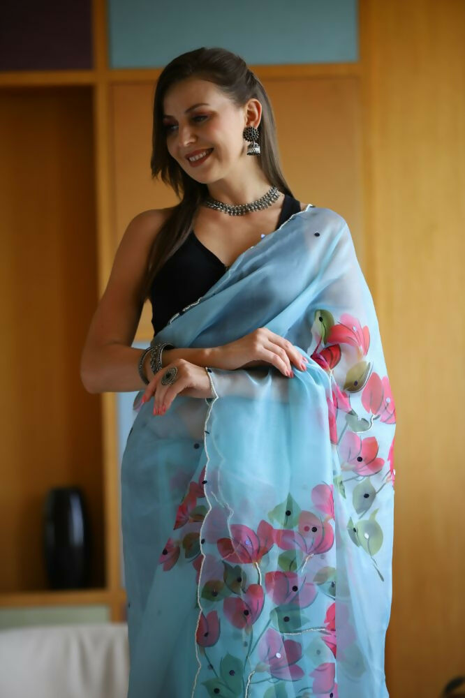 Vamsee Dhruti2 Sky Organza Saree - Swadesiicart
