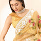 Beige Organza Floral Embroidered Saree with Unstitched Blouse Piece - Roozal