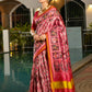 Vishnu Weaves Women's White Banarasi Silk Patola Printed Saree with Blouse - Swadesiicart