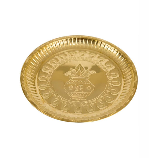 Spillbox Gold-Toned Brass Kumbham Embossed Round Thali Pooja Essential | Swadesiicart