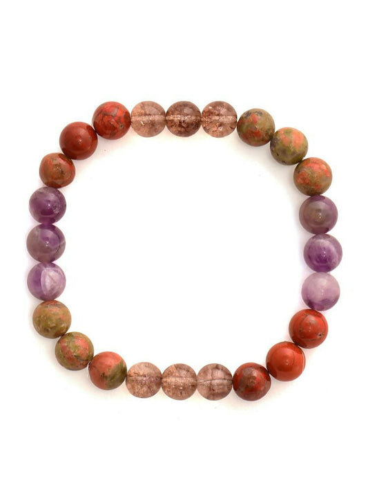 Red Carnelian, Lapis Lazuli, Amethyst and Green Avanturine Multicoloured Cyrstal Beads bracelet - Ruby Raang | Swadesiicart