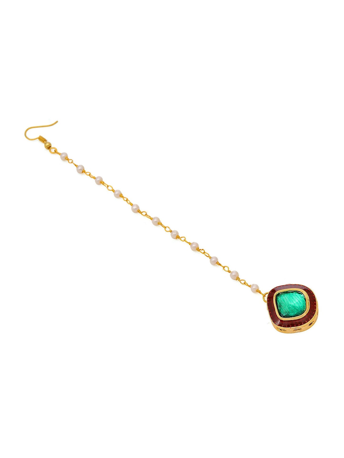 Ruby Raang Green and Red Meenakari Kundan Maang tikka | Swadesiicart