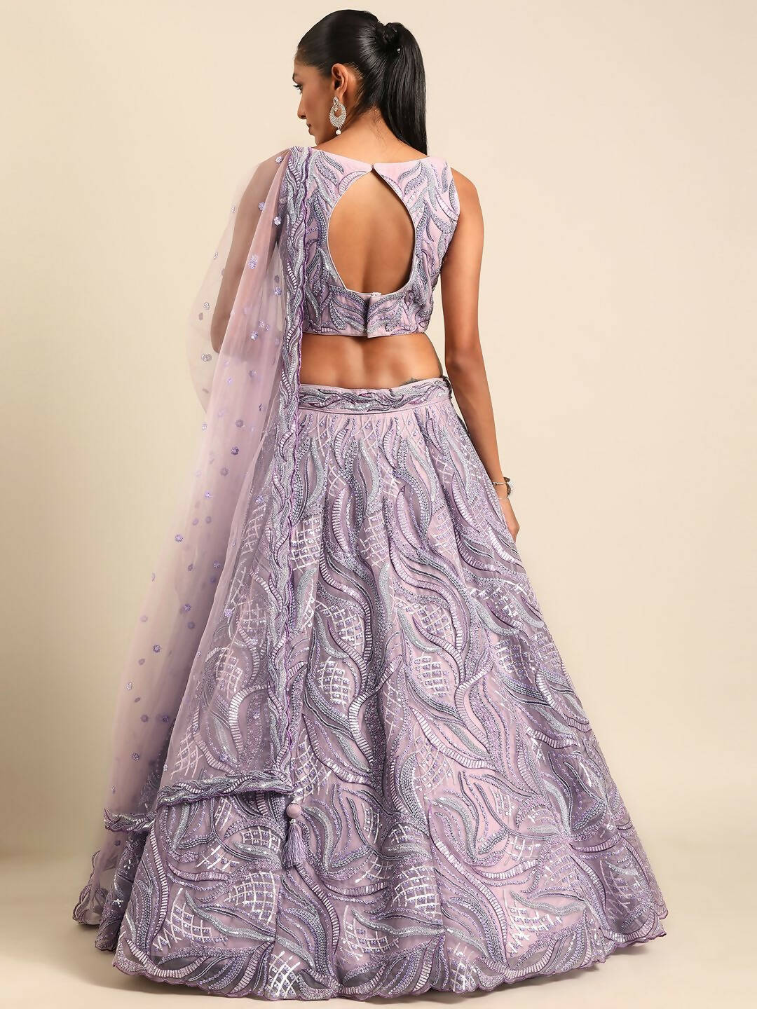 House of Panchhi Lavender Net Sequins and Zarkan embroidery Lehenga choli & Dupatta | Swadesiicart