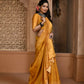 Vishnu Weaves Women's Yellow Handloom Raw Silk Woven Border Saree with Unstitched Blouse - Swadesiicart