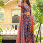 Janasya Navy Blue Georgette Floral Top,Bottom & Jacket | Swadesiicart