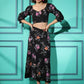 Black Crepe Floral Printed Top with Matching Skirt - Shivani