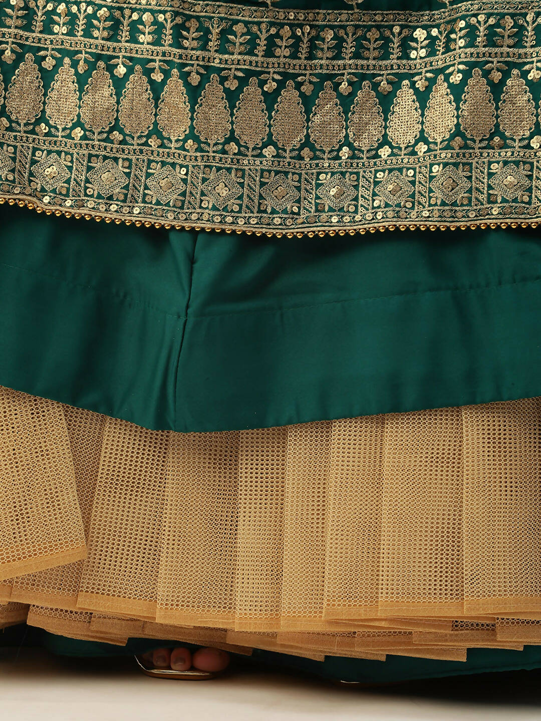 House of Panchhi Green Pure Georgette Sequins Embroidered Lehenga | Swadesiicart