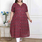 Miravan Women's Plus Size Relaxed Fit Red Floral Printed A-Line Pure Cotton Kurta - Swadesiicart