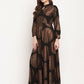 Ahalyaa Women Black Crepe Copper Foil Print Dress | Swadesiicart