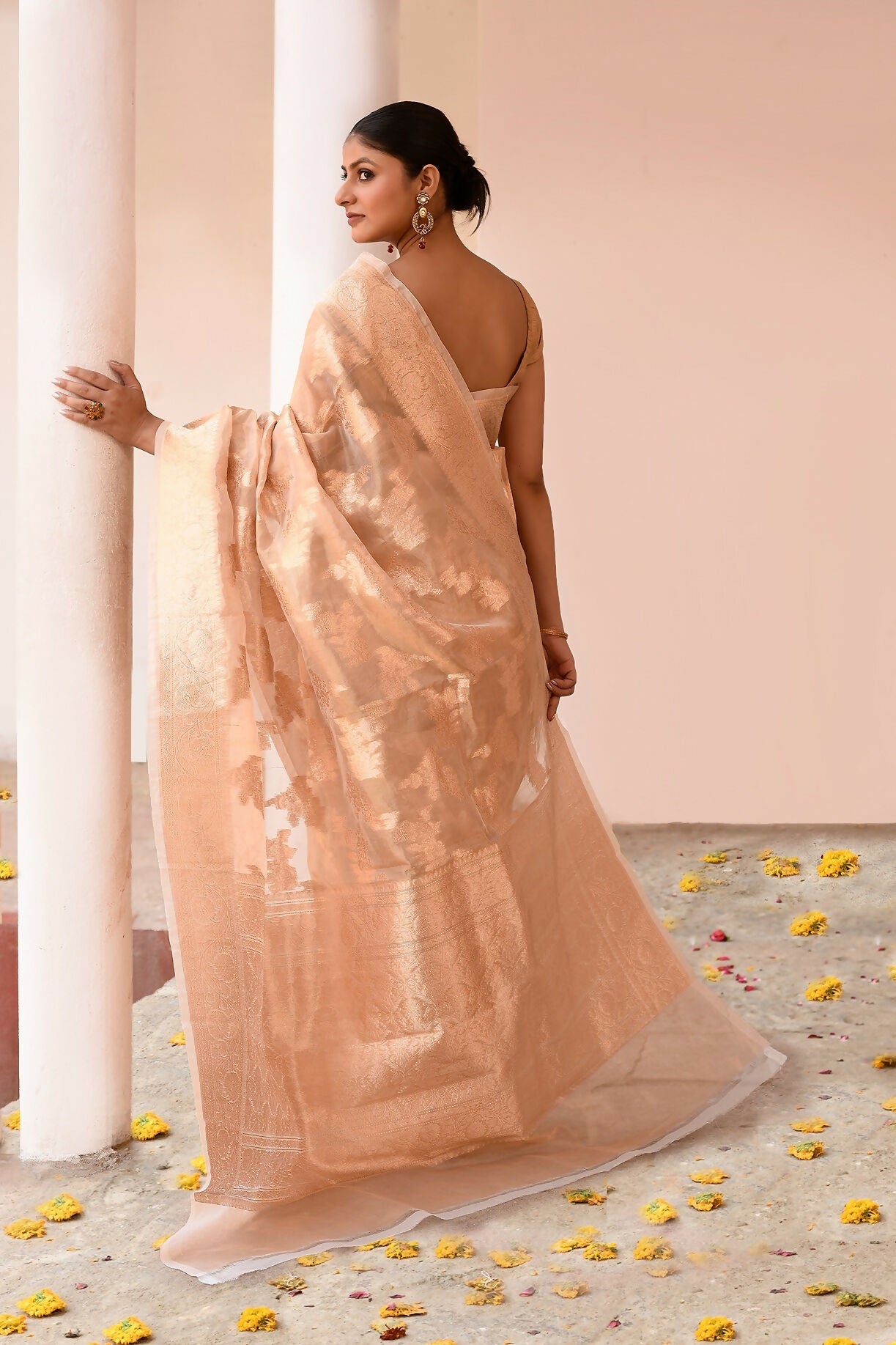Joban Fashion Gold Banarasi Tissue Saree | Swadesiicart