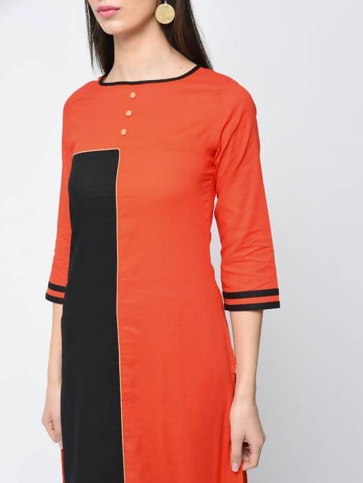 Aniyah Cotton Block Orange Straight Kurta (AN-124K) - Swadesiicart