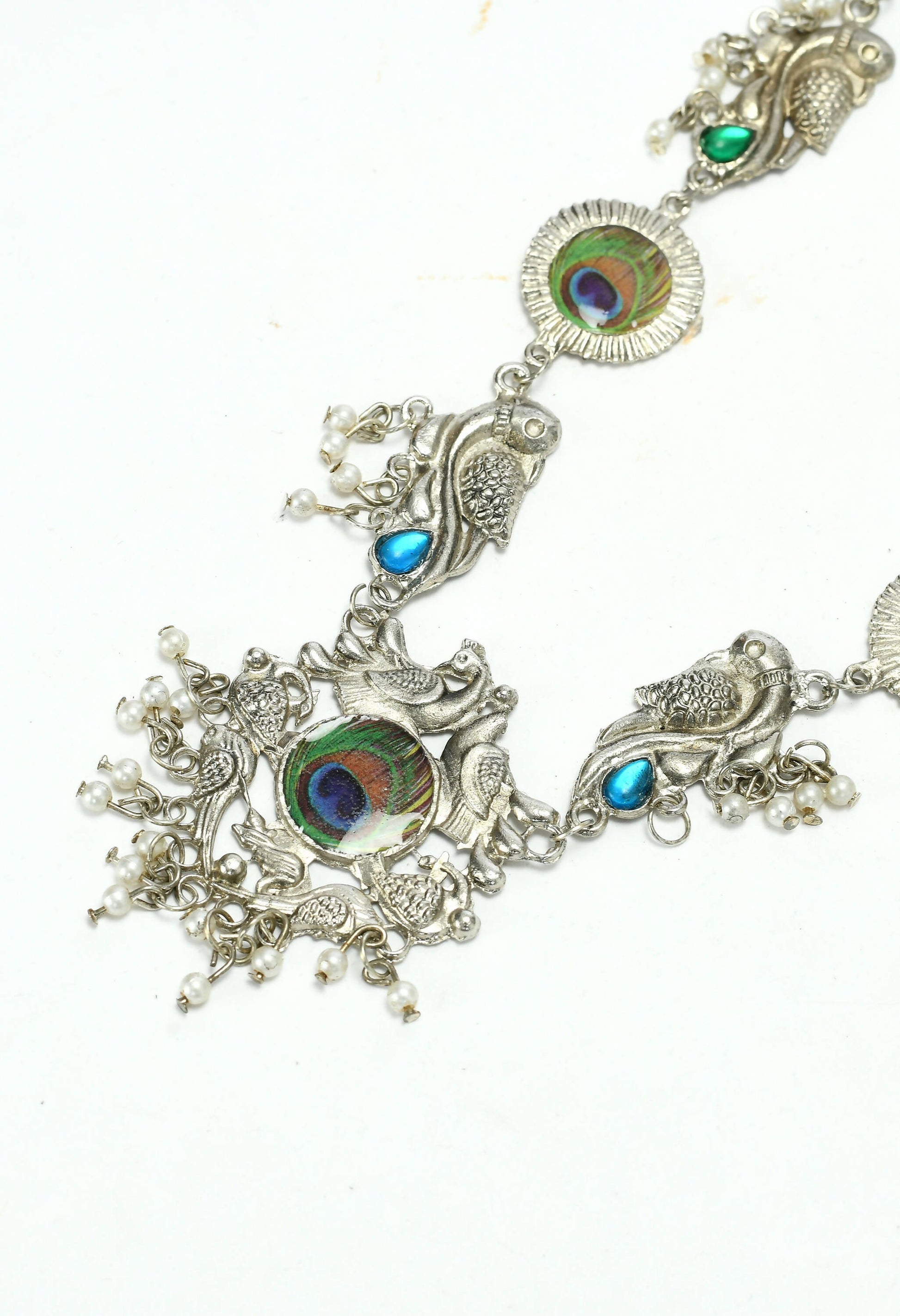 Mominos Fashion Johar Kamal Oxidised Silver-Plated Brass Finish Long Necklace For Women (Silver) | Swadesiicart