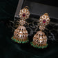 Ruby Raang Gold Polished Kundan Work Multi-Color Diamond And Stone Jhumka Earrings | Swadesiicart