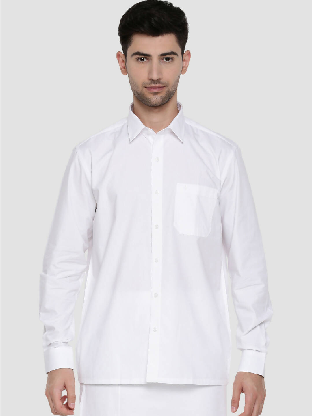 Ramraj Cotton Mens Full Sleeve Formal Poly Cotton White Shirt | Swadesiicart
