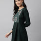 Green Rayon Yoke Embroidered A-line Top - Tarini - Swadesiicart