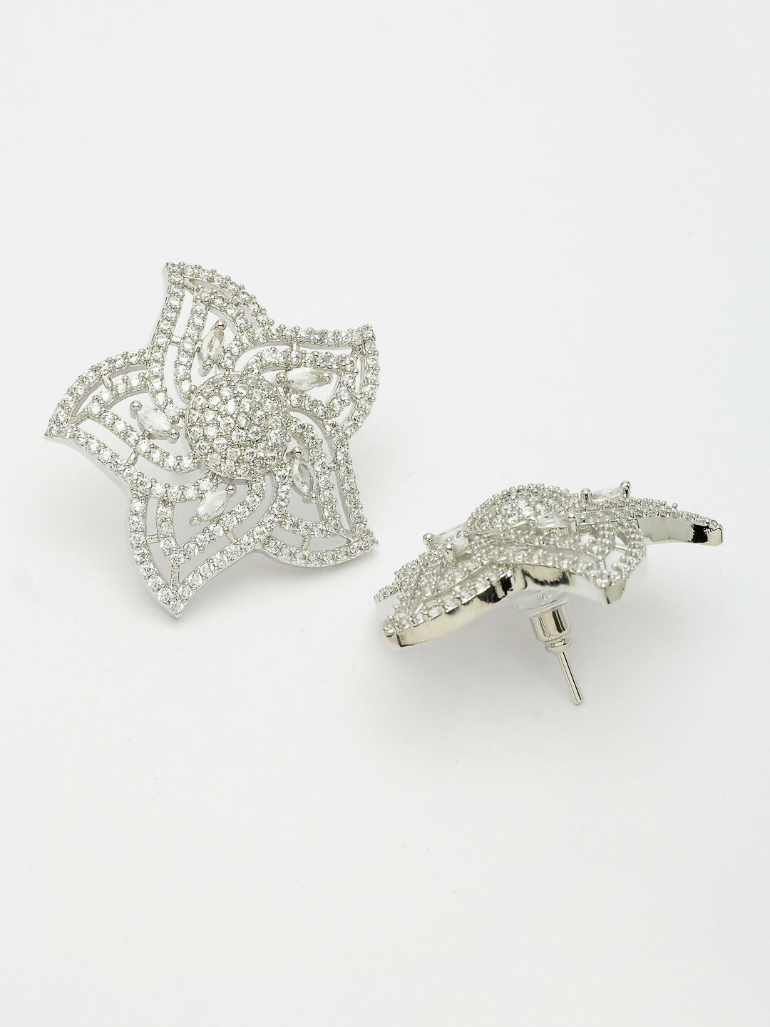 NVR Wome's Silver-Plated AD- Studded Star-Shaped Contemporary Stud Earrings | Swadesiicart