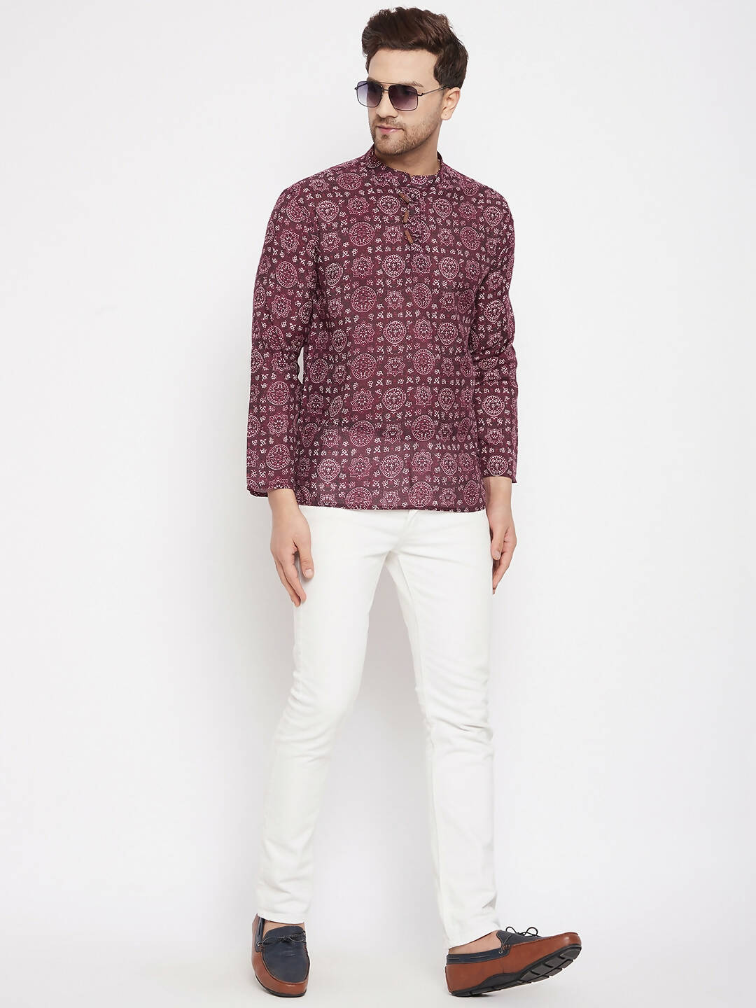 Even Apparels Maroon Pure Cotton Men's Kurta With Slit Neckline | Swadesiicart