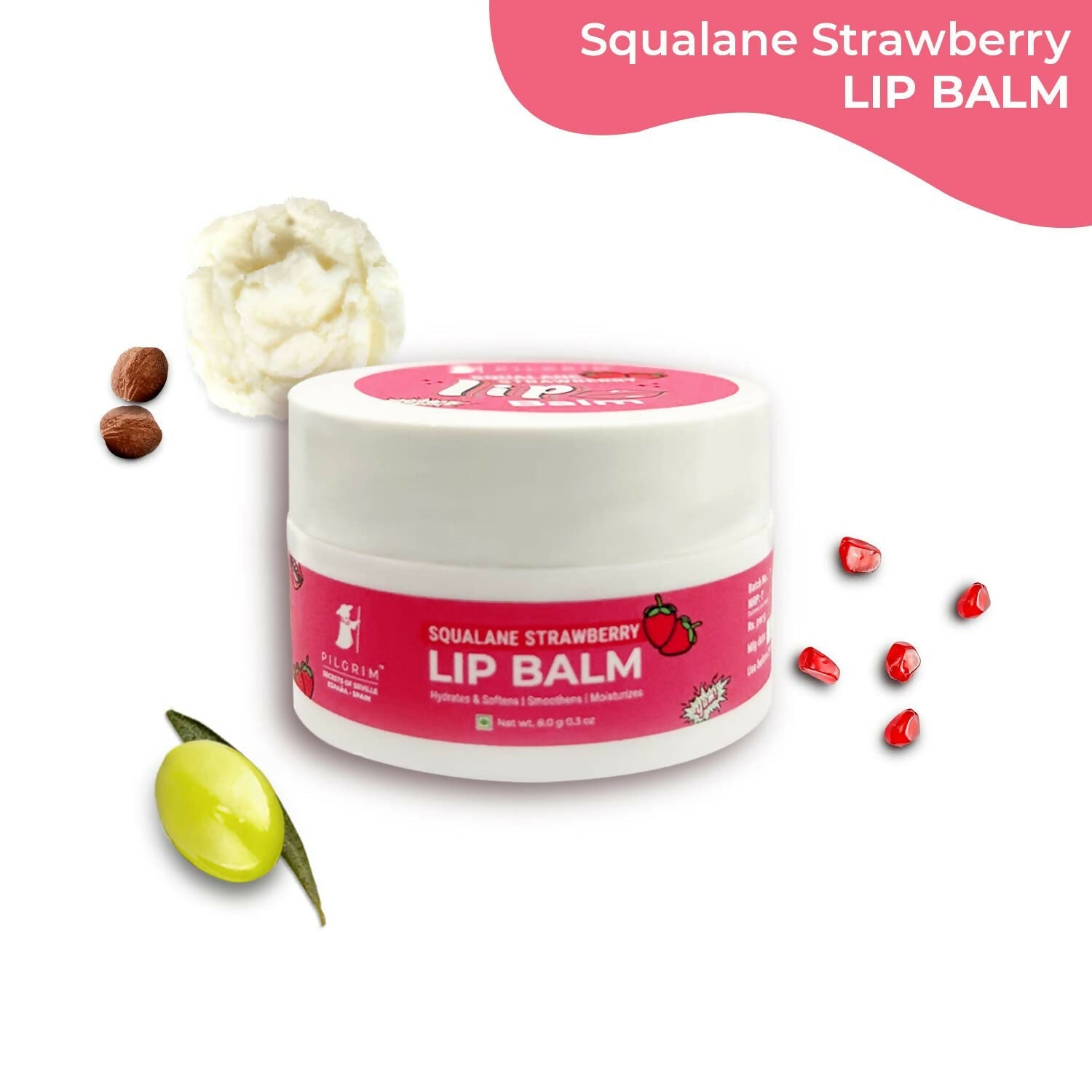 Pilgrim Spanish Lip Balm (Strawberry) For Dark Lips, Soothing & Hydrating Dry & Chapped Lips - Swadesiicart