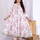 Miravan Women's Plus Size Pink Cotton Gota and Lace Border Birds and Leaf Floral Printed Anarkali Kurta - Swadesiicart