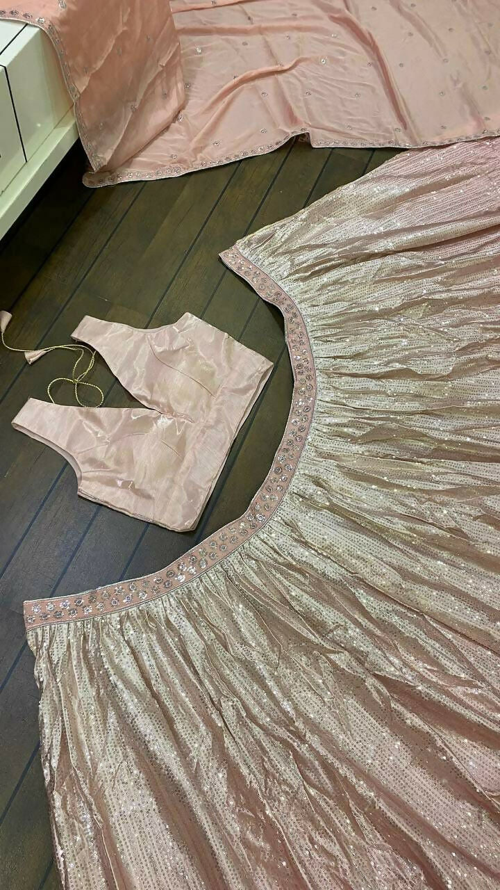 Jyoti Fashion Women's Peach Satin Silk Sequins Designer Lehenga Choli Set | Swadesiicart