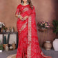 Aastha Fashion Red Pure Dola Silk Handmade Original Bandhej Saree