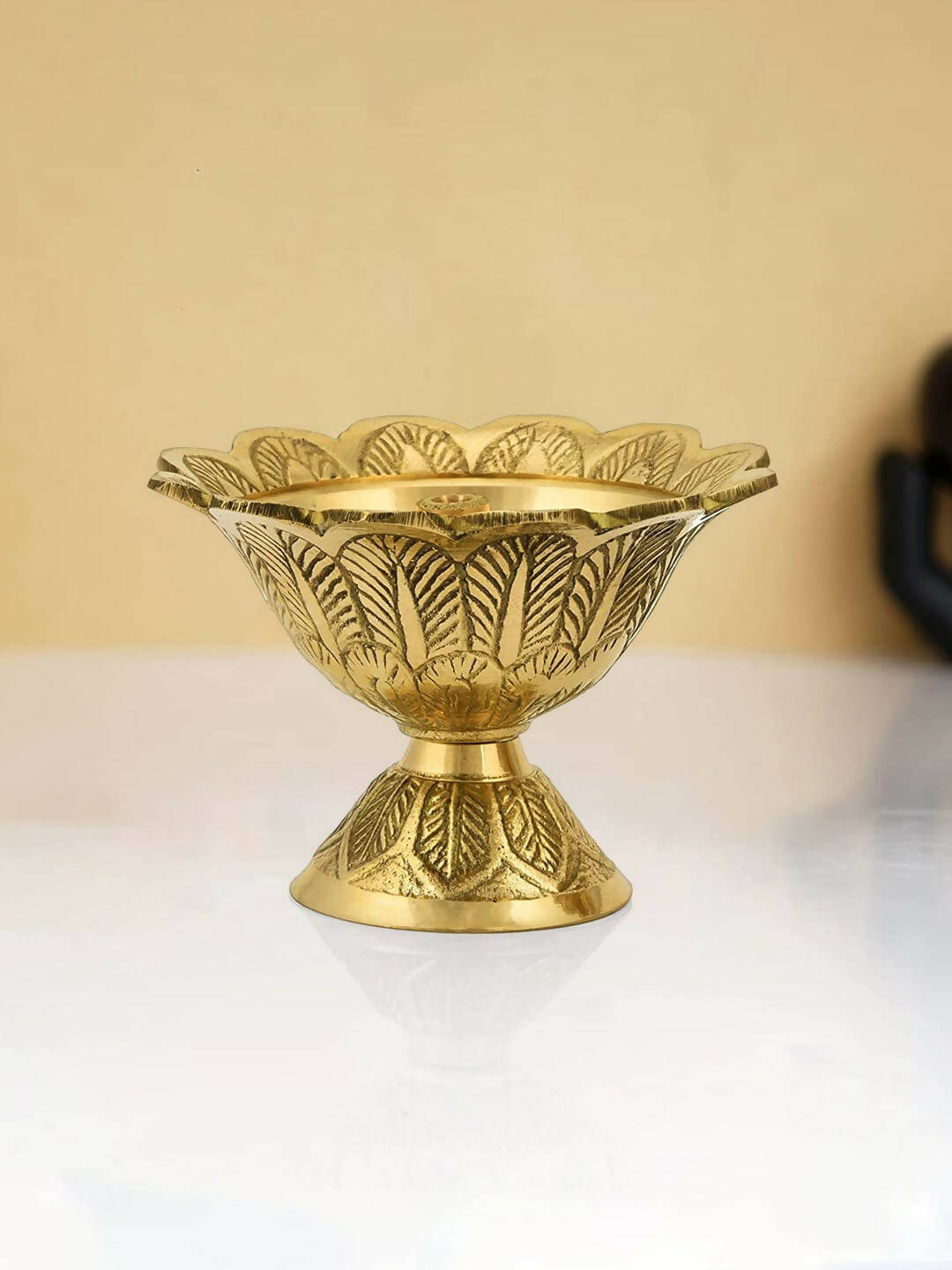 CraftVatika Gold-Toned Brass Engraved Diya | Swadesiicart