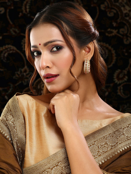 Ruby Raang Gold Polished Peach Round Kundan Loops | Swadesiicart