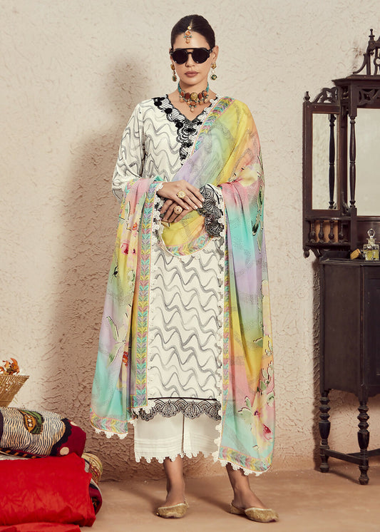 Muslin Cotton Off White Digital Print & Embroidered Salwar Suit - Emponline | Swadesiicart