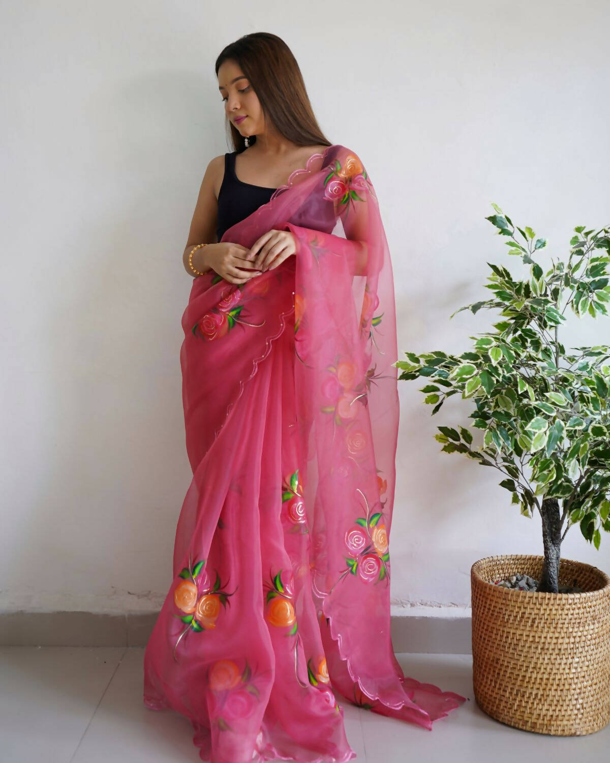 Vamsee Pink Organza Saree - Swadesiicart