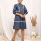 FIORRA Women's Blue Cotton Floral Printed Western Dress - Swadesiicart