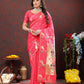 Lorenvalley Fashion Peach Soft Paithani Silk Woven Design Gold Zari Meenakari Weaving Saree - Swadesiicart