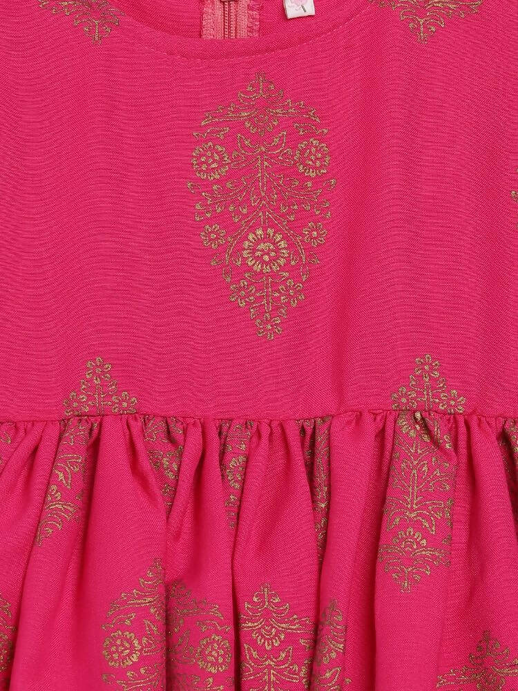 Ahalyaa Pink Rayon Printed Kids Kurta Sharara Set For Girls | Swadesiicart