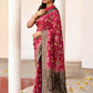 Joban Fashion Hot Pink Crepe Chiffon Pure Handloom Banarasi Silk Saree | Swadesiicart