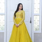 Jyoti Fashion Women's Yellow Sequence Zari Embroidered Faux Blooming Anarkali Dress | Swadesiicart