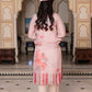 Vaasva Women Beige Tabby Slik Print & Embroidered Kurta, Pant & Dupatta set | Swadesiicart